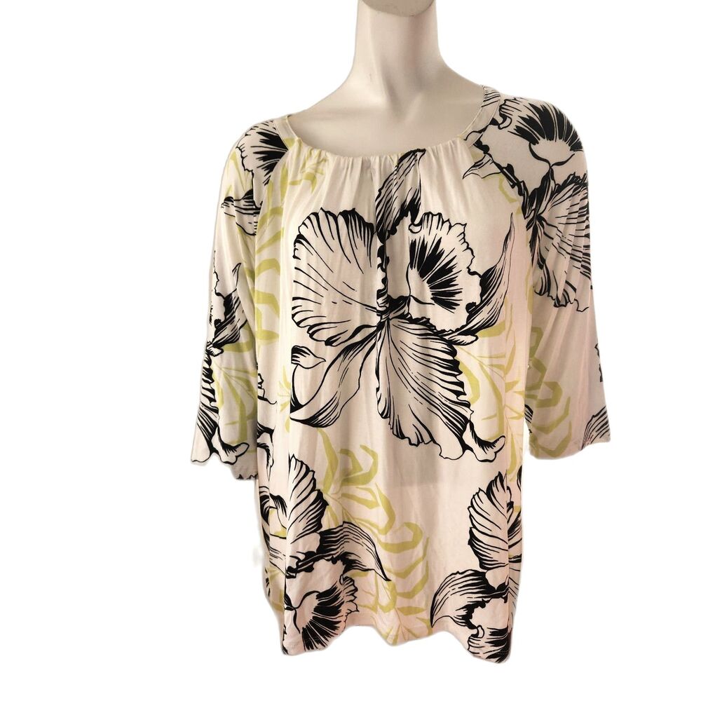 Dana Buchman Tropical Floral Loose Fitting Summer Blouse Womens Size XL - Picture 6 of 6
